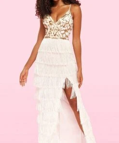 Sherri Hill - 54251 Fringe Sheath Dress With Slit