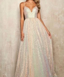 Sherri Hill - 54261 Sequined Deep V Neck Ballgown