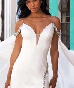 Sherri Hill - 54420 Crystal Beaded Crepe Dress With Cape