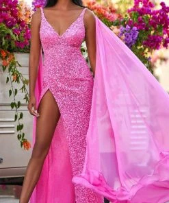 Sherri Hill - 54882 Sheer Drape Sequin Gown