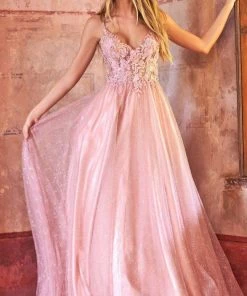 Sherri Hill - 54965 Floral Accented Glittery Tulle Gown