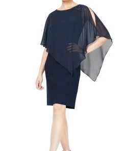 SLNY - Jewel Split Cape Formal Dress 9170368 - 1 Pc New Navy In Size 16 Available Party Dresses