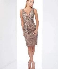 Social Occasions By Mon Cheri - Lace Appliqued V Neck Dress 218806