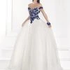 Tarik Ediz - Off The Shoulder Filigree Patterned Tulle Gown 92613